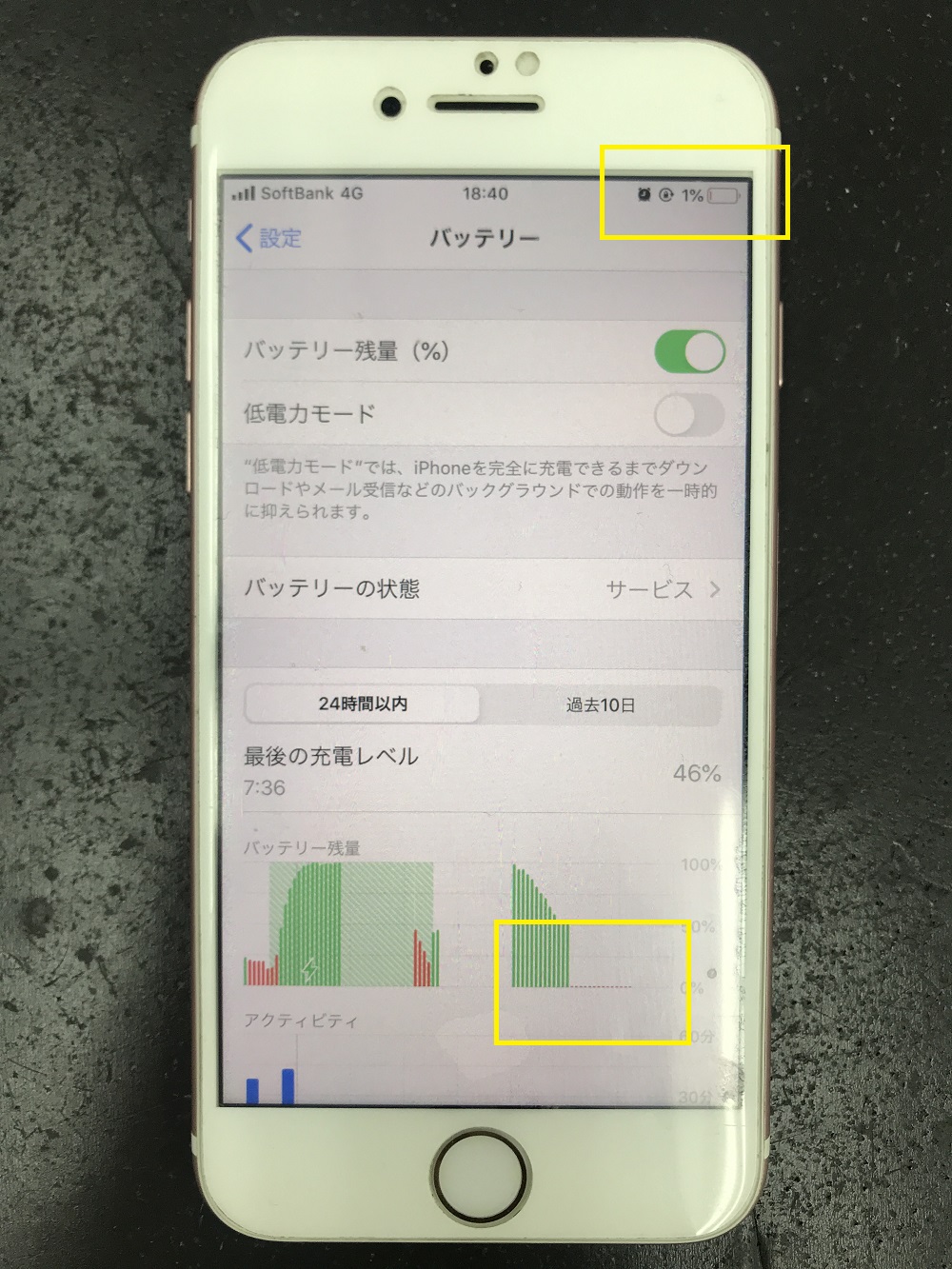 iPhone7　残量表示不良　バッテリー交換前